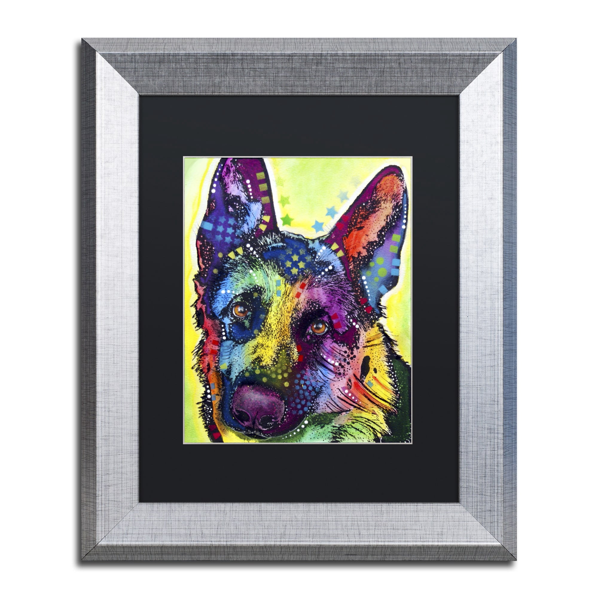 Dean Russo 'German Shepherd' Black Matted Framed Art