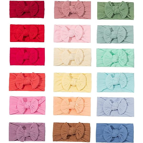 wonima11 18PCS Baby Soft Nylon Headbands Hairbands With Hair Bows,Elastics Head Wrap Hair Accessories for Newborn Baby Girls Infant Toddlers Kids (ONE SIZE FIT ALL)