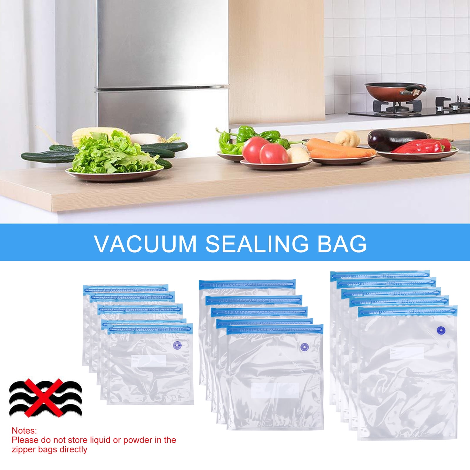 Reusable Vacuum Food Storage Bag Resealable BPA Free Zipper