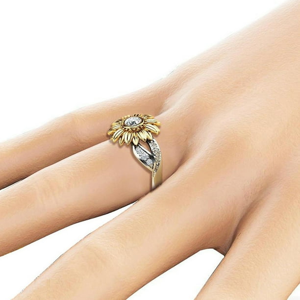 jovati Exquisite Womens Two Tone Silver Floral Ring Round Diamond Gold Sunflower Jewel Walmart