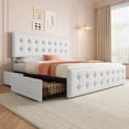 thumbnail image 5 of WhizMax Full Size Faux Leather Bed Frame with 4 Storage Drawers, Button Tufted Adjustable Headboard, Wooden Slats Support, No Box Spring Needed, White, 5 of 9