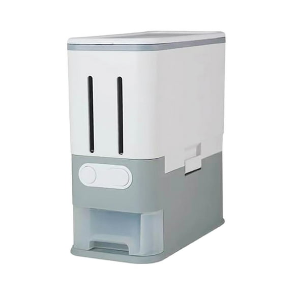 Contenedor hermético grande para almacenar arroz, dispensador de granos, caja para almacenar alimentos secos y frutas. División gris
