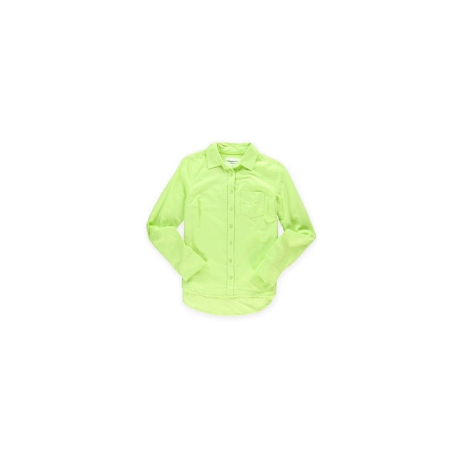 Aeropostale - Camisa con botones de cambray para mujer, verde, mediana Aeropostale Camisa con botones
