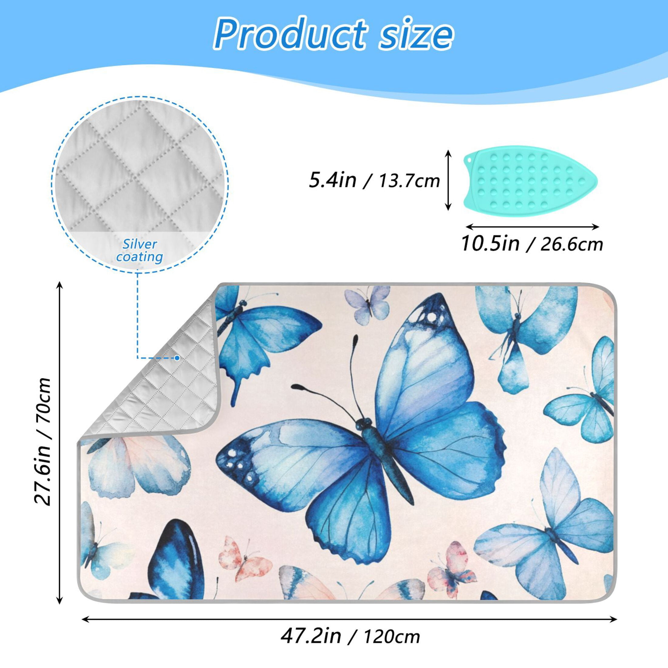 Beautiful Blue Butterflies Ironing Mat Blanket for Table Top Travel Portable Ironing Board Pad 47.2x27.6 Inch