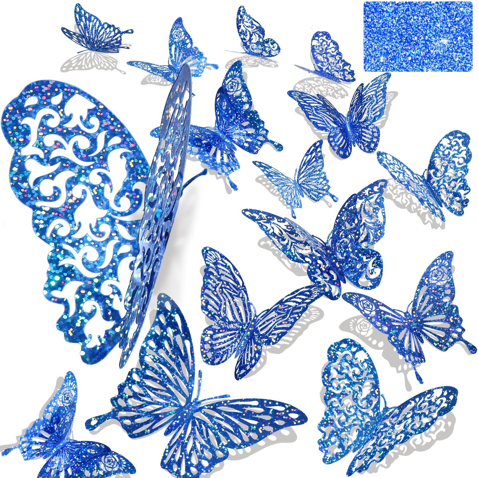 12pcs 3D Butterfly Wall Decor Stickers Sequined Silver Gold Butterfly ...