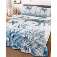 thumbnail image 3 of Quilts King Size Bedding Set, Blue Coastal Crabs Lightweight Quilted Comforter, Summer Ocean Sea Starfish Coral Shells Soft Reversible Bedspread Coverlet with Pillow Covers for All Season, 96" x 106", 3 of 7