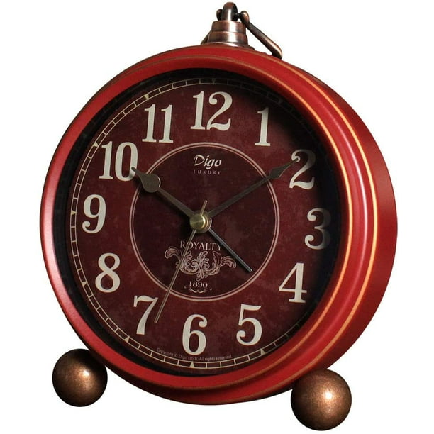 SAYTAY Red Table Clock,Vintage Decorative NonTicking Small Table Desk Alarm Clock with Battery