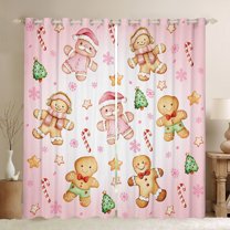 Manfei Pink Gingerbread Man Blackout Curtains Set of 2 (52x84 Each), Kawaii Christmas Dessert Window Curtains, Cartoon Theme Curtains and Drapes, Curtains and Drapes Home Decor