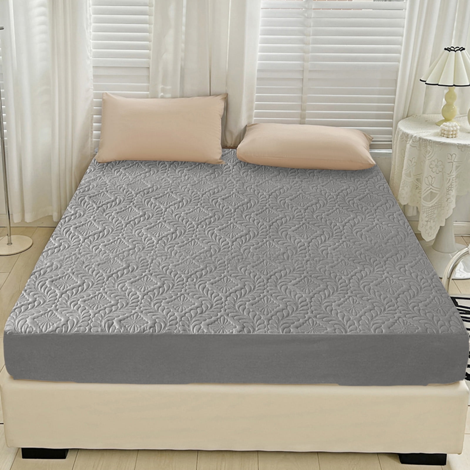 Waterproof Mattress Protector Laminated Bed Cover 6.6Ft x 6.6Ft, Watertight Breathable Hypoallergenic Easy Clean Mattress Encasement, Bedroom Home Bedding Guest Room Hotel Bed Hat Mattress Cover