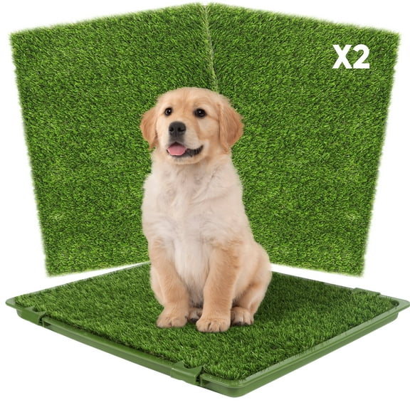 Dog Grass Pad with Tray,Reusable Training Pad with Replaceable Artificial Grass,Quick Absorbent Indoor Portable Dog Patio Potty,Washable Pee Pad For Puppy (Green Tray   2 Grass Pads for Replacement)