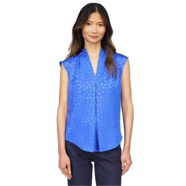 Michael Kors Womens Fleur Jacquard Halter Top Shirt, darkblue, Petite, PP/PXS