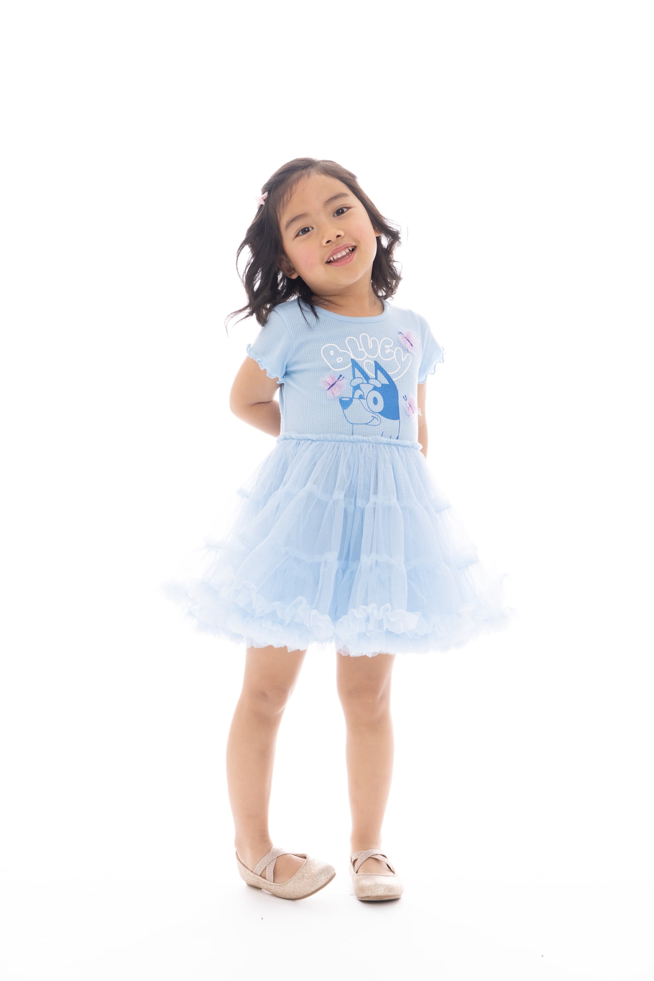 Bluey Toddler Girl Tiered Tutu Dress with 3D Butterflies, Sizes 12M-5T