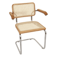 thumbnail image 2 of Breuer Chair Company Marcel Breuer B64 Cesca Cane Cantilever Armchair Arm Chair w/ Chrome Steel Frame Honey Oak Wood & Natural Cane (Made in Italy) by Furnish Theory, 2 of 16