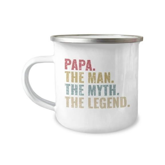 Papa. The Man. The Myth. The Legend  Enamel Camping Coffee Mug - Great Gift Idea for Men, Dads and Husbands