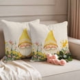 thumbnail image 2 of Gnome Flower Pillow Covers 2 Pack Vintage Yellow Pink Dwarf Floral Green Plant Leaf Linen Texture Pillowcase Waterproof Outdoor Throw Pillow Cover for Patio Garden Square Cushion 18”x18”, 2 of 9