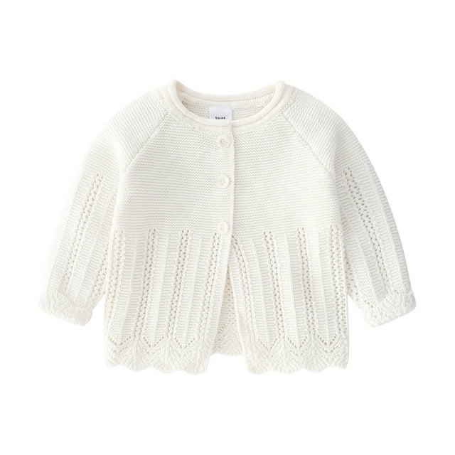 LOVZFMLL Sweaters for Girls, Crew Neck Ribbed Cardigan Solid Color, Casual Button Openwork Outerwear Fall Clothes Warm Winter Tops Newborn Girls Clothes for 9-12 Months