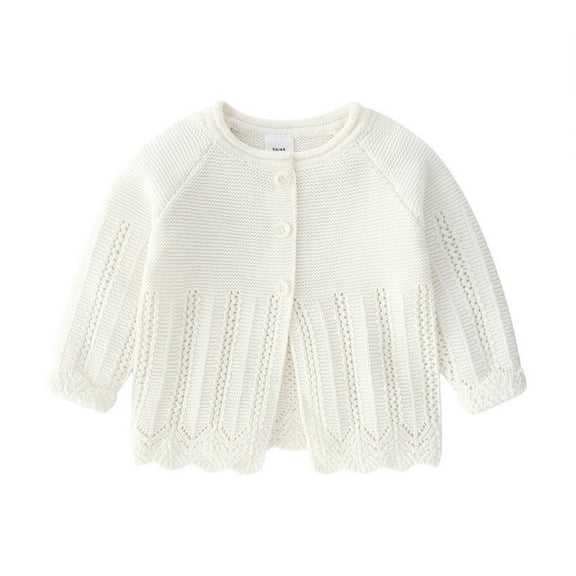 Tao Tao Baby Girls Knitted Cardigan Sweater Crewneck Knit Crochet Button Closure Cardigan Tops Coat Outwear for Toddler White 9 Months