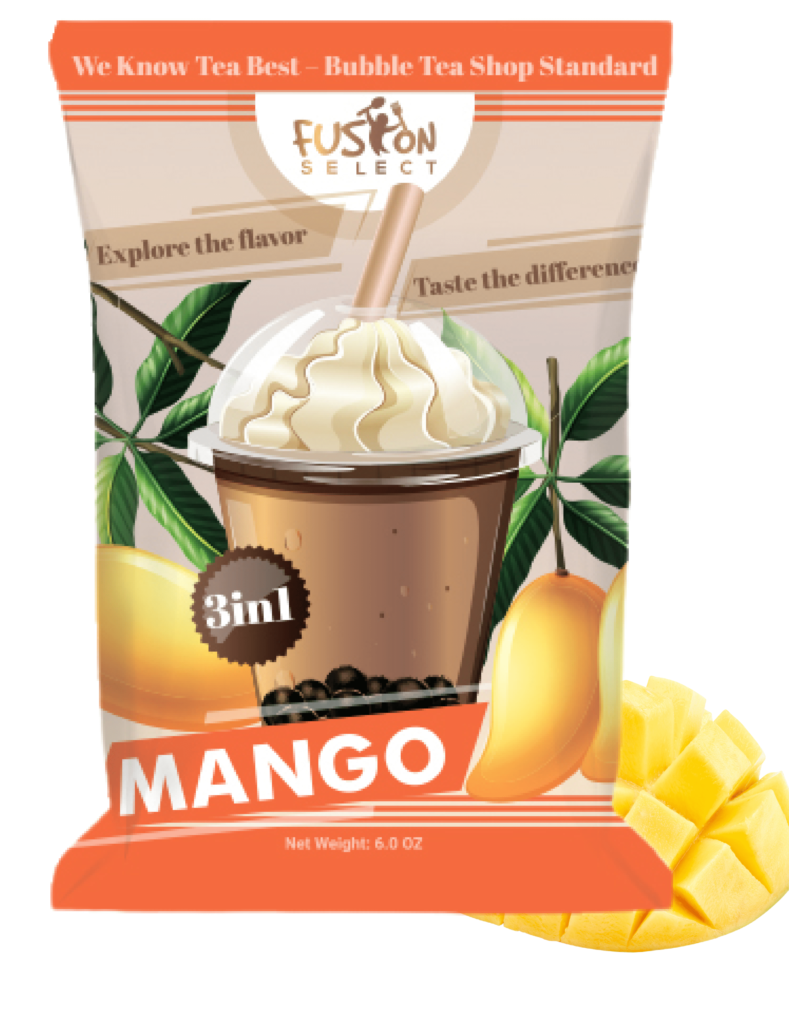 Select Bubble Mix - Mango Flavored 3-in-1 Powder with Cream Sugar - Instant Pre-Mixed Beverage for Hot or Cold Blends & Yummy Frappes - 6 oz. Pack, Made