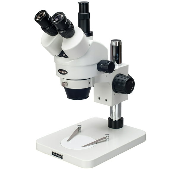 AmScope 7X-90X Table Pillar Stand Zoom Magnification Trinocular Stereo Microscope New