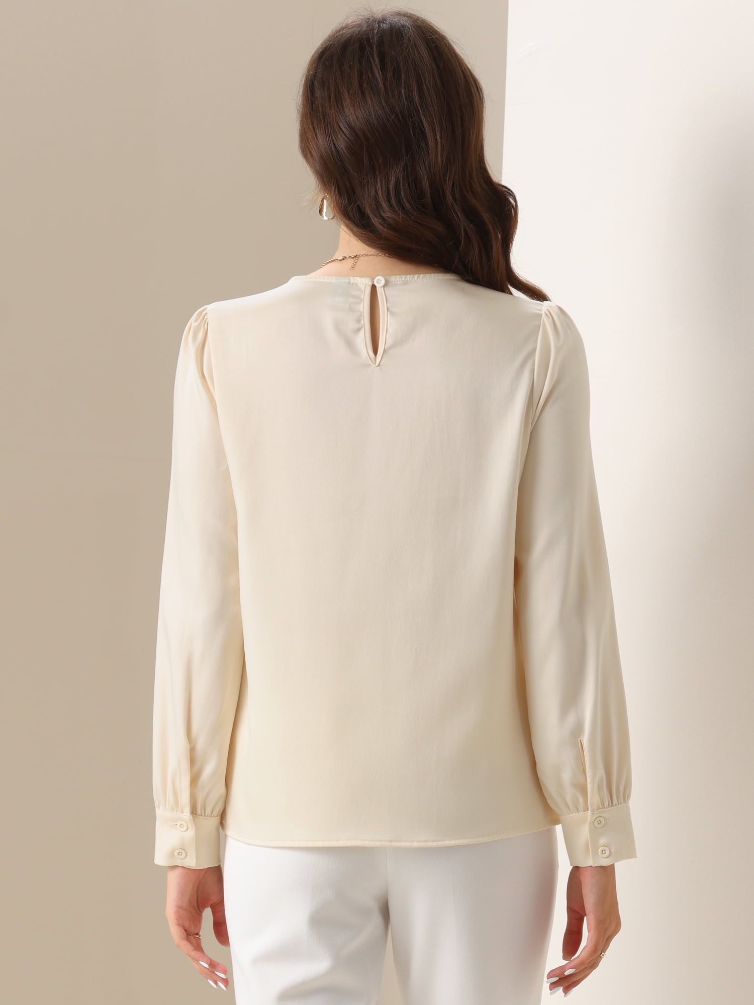 DARING DIVA Women's  Elegant Keyhole Neck Long Sleeves Top M Champagne