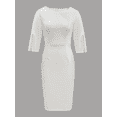 thumbnail image 2 of ZOELNIC Women's Elegant Bodycon Dress Crew Neck Pearl Accent Midi Dress, Split Sleeve & Back Zipper, Party Club Cocktail Dress,XL, 2 of 5