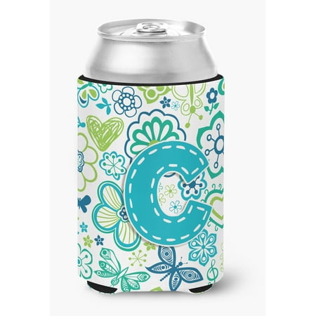 

Letter C Flowers and Butterflies Teal Blue Can or Bottle Hugger