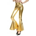 thumbnail image 3 of SWSMCLT Women's Mermaid Flare High Waisted Leggings Skinny Long Shiny Metallic Pants Wet Look Stretch Halloween Bell Bottom Trousers Golden Small, 3 of 4