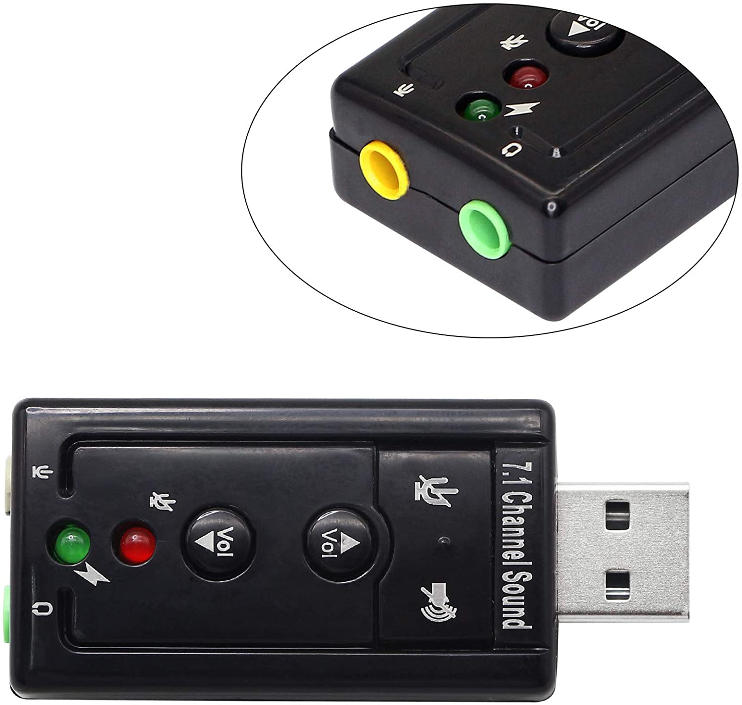 7.1 USB Stereo Audio Adapter External Sound Card - Sound card - stereo - USB 2.0 - ICUSBAUDIO7,Black - image 3 of 6