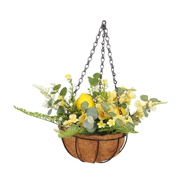 Panier de Fleurs Artificielles Ornement de Fleurs en Soie Arrangement Floral Suspension de Plante