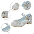 thumbnail image 4 of Quealent Girls Dress Shoes Mary Jane Princess Shoes Girls' Flats Glitter Low Heels Flower Wedding Party Footwear for Toddler Little/Big Kid Silver for Size 11.5, 4 of 8