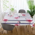 thumbnail image 5 of SKYSONIC Beautiful Tropical Pink Flamingo Navy Blue and White Stripes Rectangle Tablecloth,Dinner Table Cover for Outdoor & Indoor Patio, Picnic, BBQ, Holiday Party 60x60In, 5 of 7