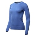 thumbnail image 2 of A2Y Women's Fitted Crew Neck Long Sleeve Side Slit Viscose Sweater Viola L, 2 of 5