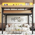 thumbnail image 3 of Leumius Full Size Loft Bed with Storage Shelves and Pegboard,Metal Loft Bed Frame with USB Ports and LED Lights,Natural, 3 of 13