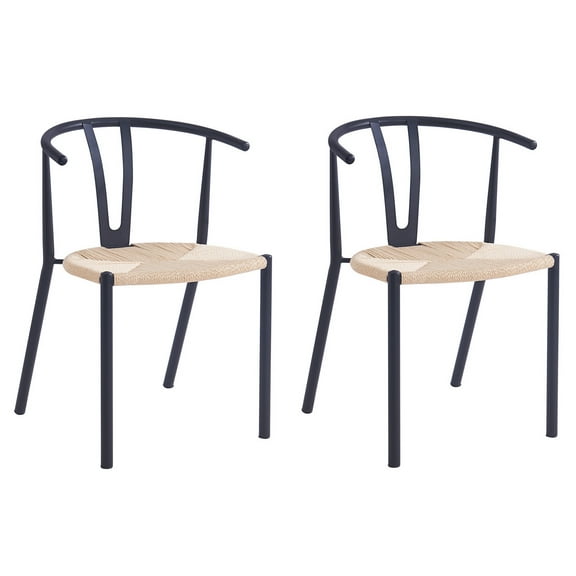 Set of 2 Metal and Rope Dining Chairs Modern Design Style Dining Room