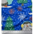 thumbnail image 1 of Soimoi Blue Velvet Fabric Christmas Tree & Penguin Cartoon Decor Fabric Printed Yard 58 Inch Wide, 1 of 5