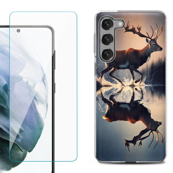 Shockproof Fashion Phone Case for Samsung Galaxy S23 5G, with Tempered Glass Screen Protector, by OneToughShield ® - Deer Running