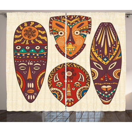 Tiki Bar Decor Curtains 2 Panels Set Decorative Mask Designs