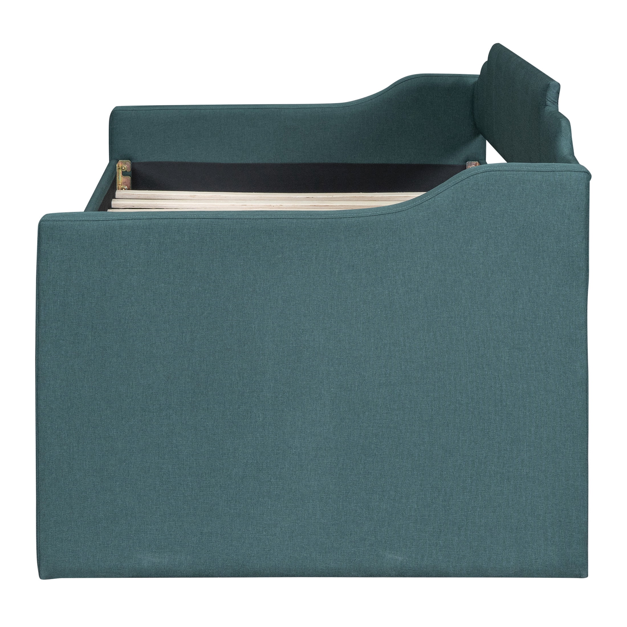 Noble House Norwick Twin Linen-Blend Upholstered Daybed with Trundle and Storage Drawers, Green