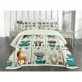 thumbnail image 3 of Ambesonne Animal World Quilted Bedspread Set 3 Pcs, Funny Monkey Elephant, King Size, Teal Burnt Orange Ivory, 3 of 5