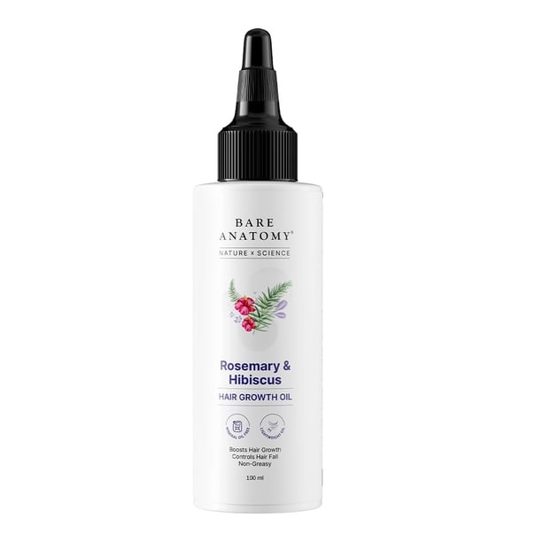 Bare Anatomy Nature x Science Aceite de crecimiento del cabello de hibisco y romero para mujeres y hombres | Ayuda al crecimiento del cabello y lo fortalece | Nutre el cuero cabelludo y controla la ca