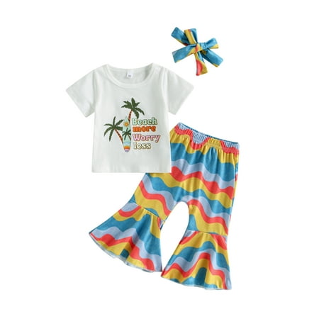 

Bagilaanoe 2pcs Toddler Baby Girl Long Pants Set Letter Print Short Sleeve T-shirt Tops + Flare Trousers + Headbands 6M 12M 2T 3T 4T 5T Kids Casual Outfits