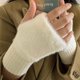 thumbnail image 3 of Guantes de medio Dedo de lana de visón suave para mujer, mitones de muñeca de punto de felpa blanca sólida, cálidos de lujo, sin dedos, escritura, Invierno, 3 of 5