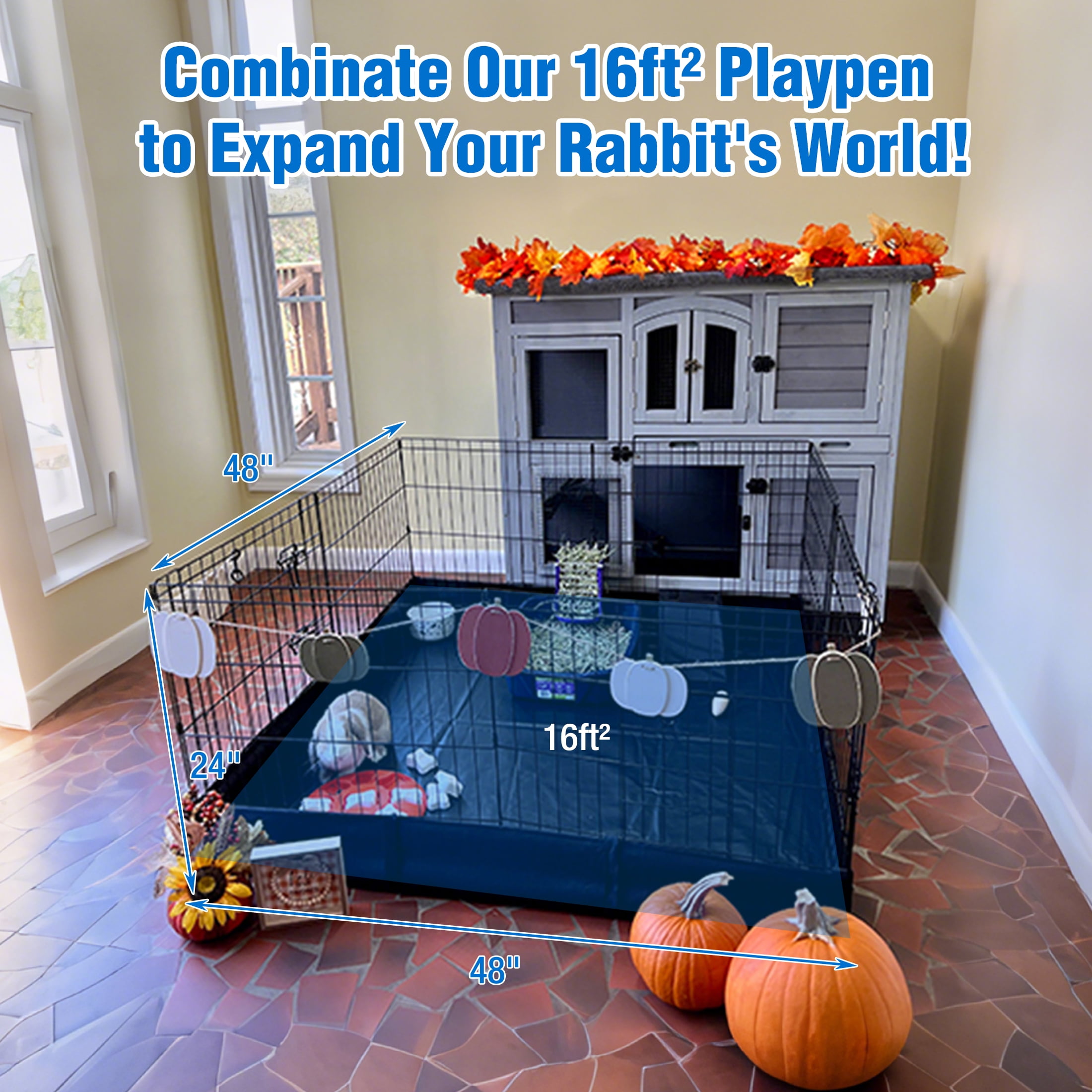 Suumerpety Rabbit Hutch with Wheels, Two Story Indoor Bunny Cage Outdoor Guinea Pig Cage with 2 Deep No-Leak Plastic Trays & Easy Mobility