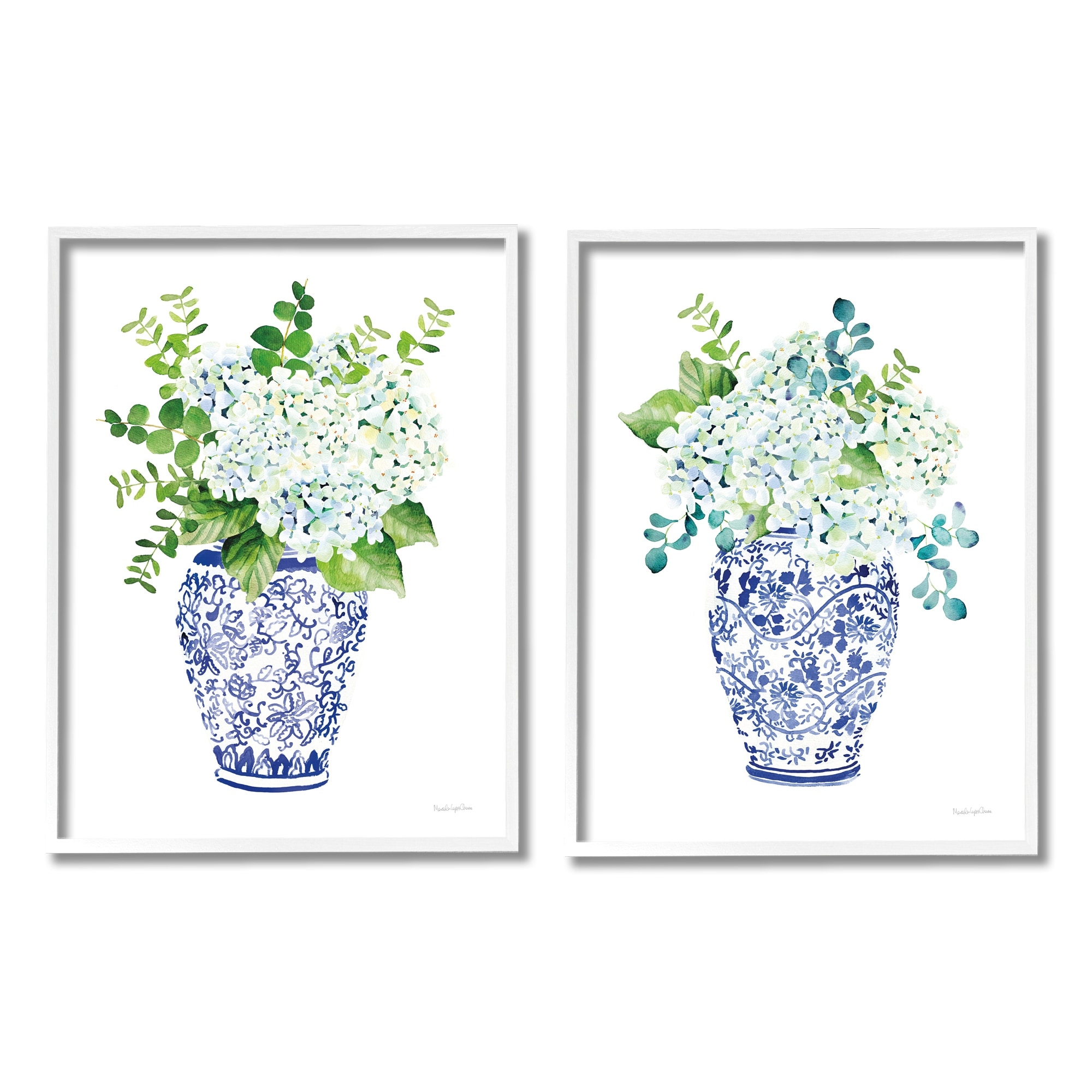 Stupell Industries Blue Floral Bouquets Lush Green Botanicals Ornate Pot, 16 x 20,Design by Mercedes Lopez Charro