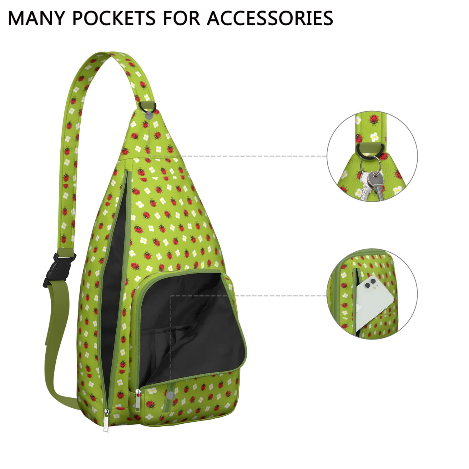 Cute Ladybug Print Sling Bag - Polka Dot Ladybird Crossbody Backpack for Women & Men, Water-Resistant Shoulder Daypack (Cartoon Nature Insect Design, Garden Themed Casual Bag)