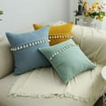 thumbnail image 3 of Nvzi Decorative Square Throw Pillow Cover with Tassels for Couch Bed Sofa Super Soft Solid Accent Cushion Case (Mo Cha,18"x18"), 3 of 4