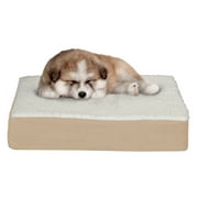 Orthopedic Dog Bed – 2-Layer Memory Foam Dog Bed with Machine Washable Sherpa Cover – 20x15 Dog Bed for Small Dogs up to 20lbs by PETMAKER (Tan)