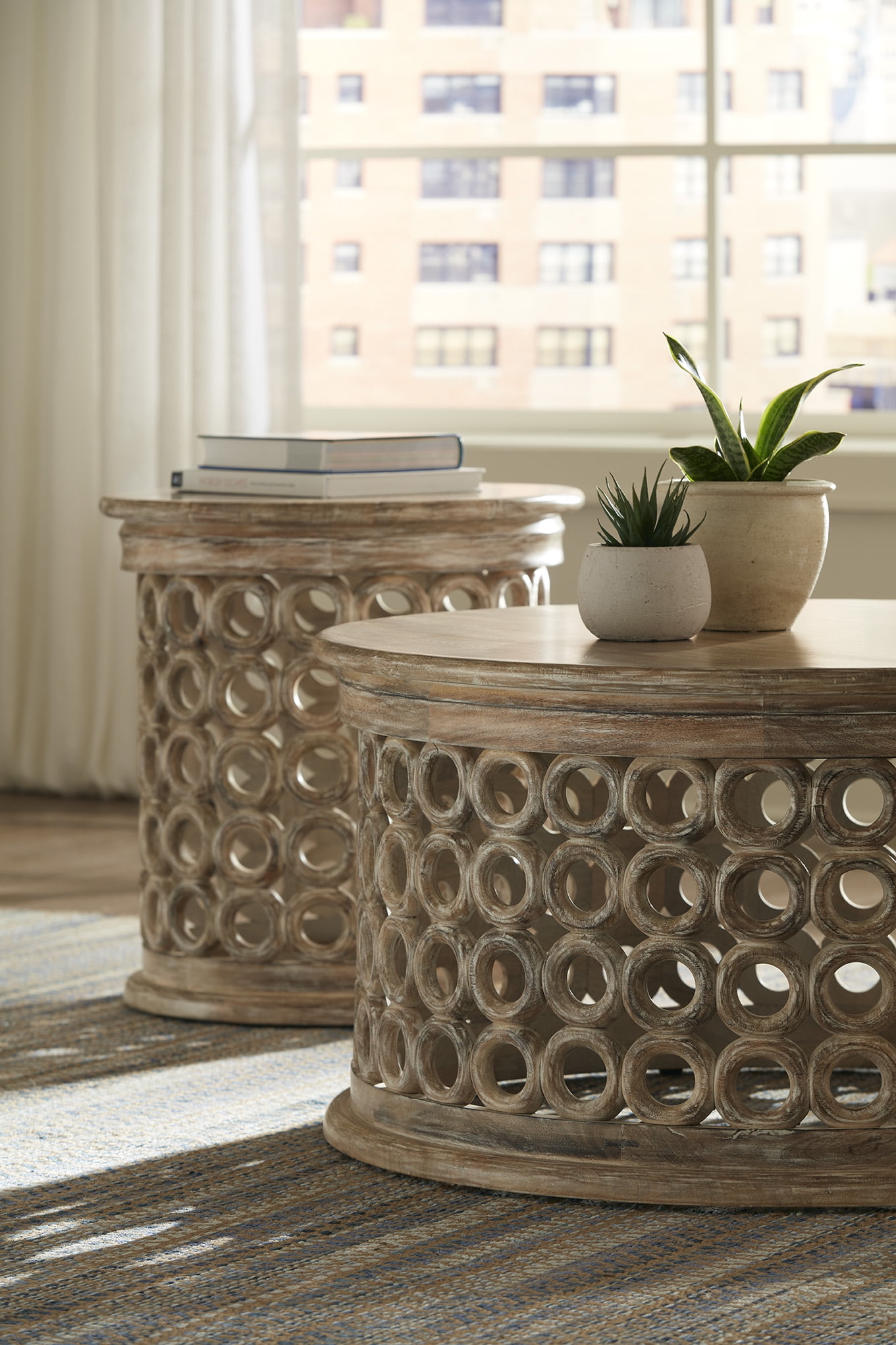 LR Home Terra Round Indoor Side End Table, Graywash Finish