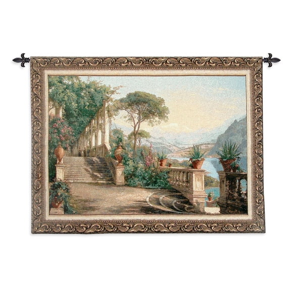 Lodge at Lake Como by Carl Frederik Aagaard , Woven Tapestry Wall Art Hanging , Italian Landscape Lakeside Scenery , 100% CottonSize 76x
