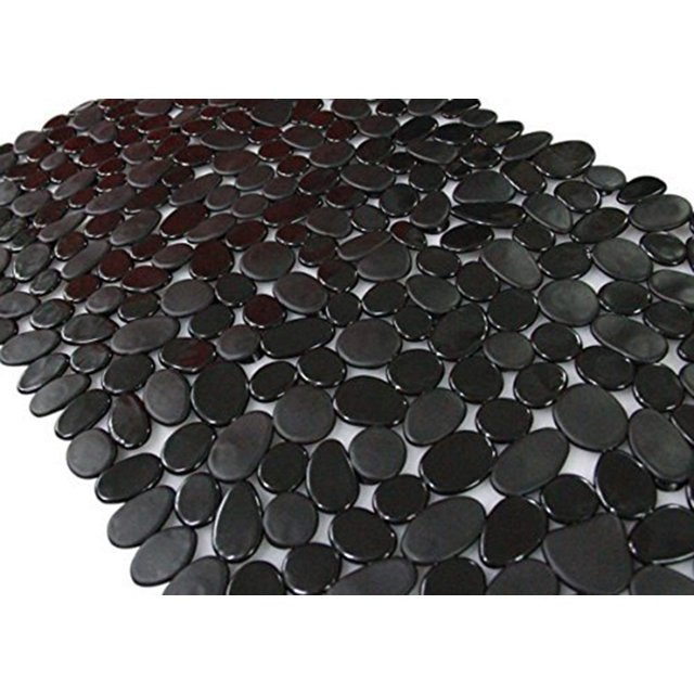 SONGZIMING Alfombrilla antideslizante para bañera de guijarros, color negro, 16.0 x 35.0 in (solo para bañeras lisas/sin textura), alfombrilla de ducha segura con agujeros de drenaje, ventosas para ba